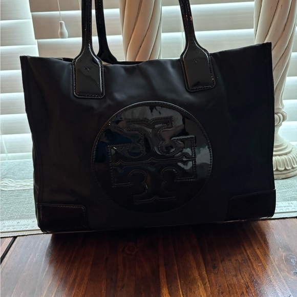 Tory Burch Black Nylon and Patent Leather Tote Shoulder Bag - Picture 2 of 10